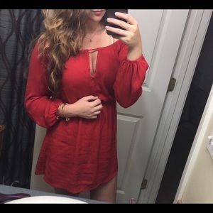Forever 21 Red Long Sleeve Flowy Dress Size Small
